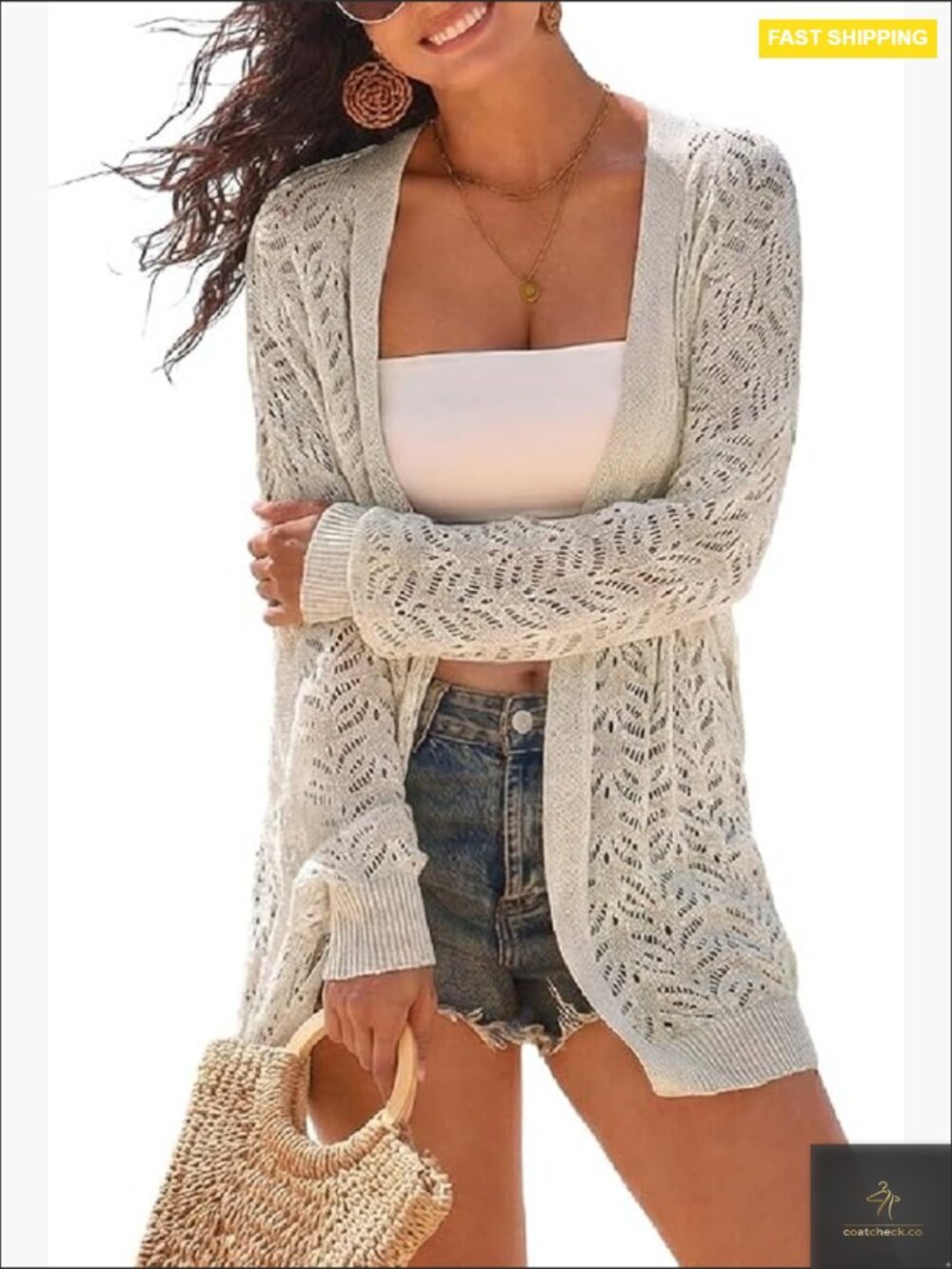 Oversized Crochet Cardigan Lightweight Beach Cover Up Boho Summer Kimono